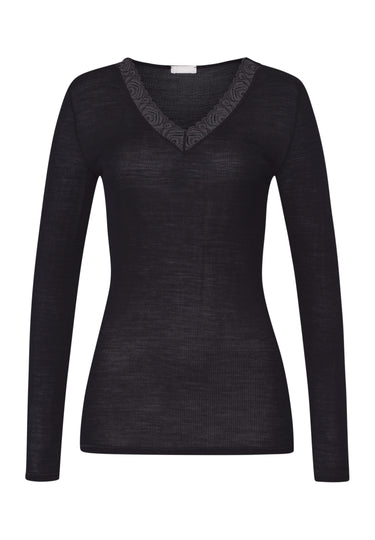 Woolen Lace Lace Trim Wool And Silk Top | Black 70830-019